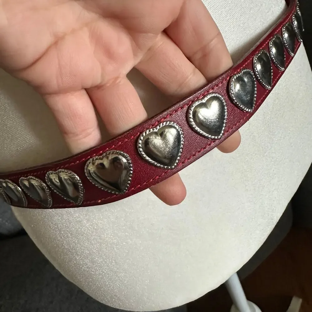 Vintage red leather with metal hearts